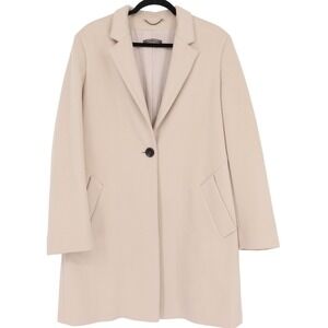 RENE LEZARD Women's Virgin Wool Cashmere Blend Single Button Coat Size 42 Ivory